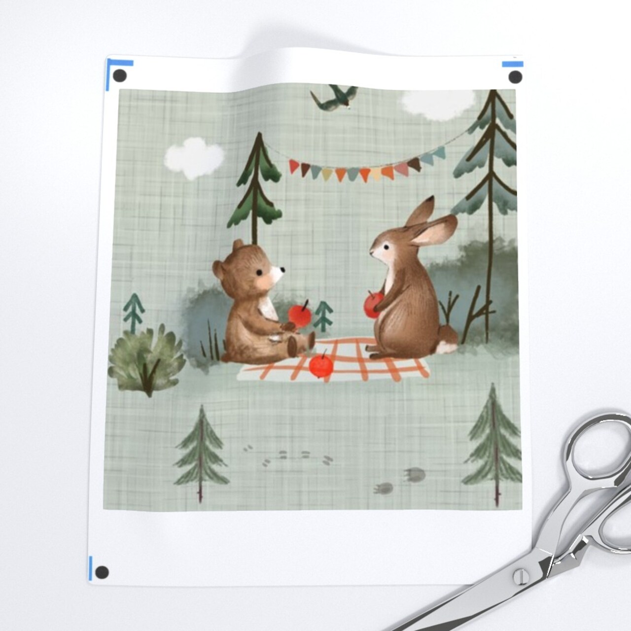 Mint Sage Green Woodland Animals Camping Outdoors Custom Printed Fabric by Spoonflower Various Fabrics by the Yard or Fat Quarter
